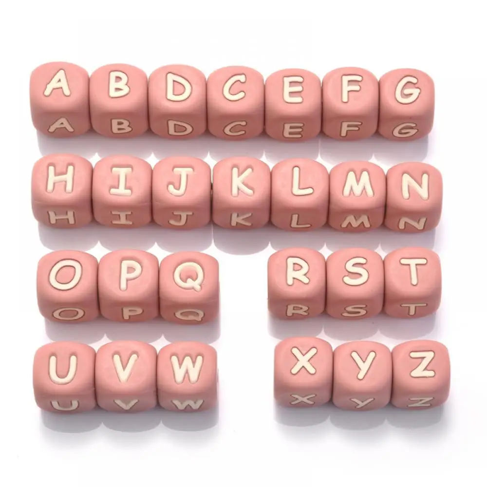50Pcs Silicone Alphabet Letter Beads 12mm Square Alphabet Spacer Bead For Jewelry Making Pacifier Chain Name Teether Bulk