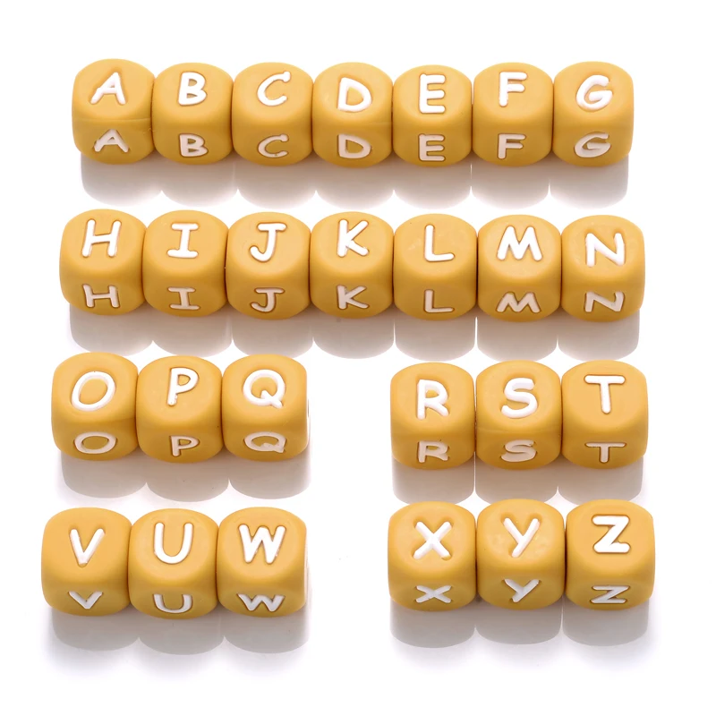 50Pcs Silicone Alphabet Letter Beads 12mm Square Alphabet Spacer Bead For Jewelry Making Pacifier Chain Name Teether Bulk