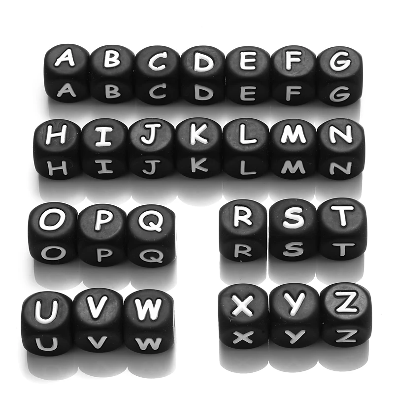 50Pcs Silicone Alphabet Letter Beads 12mm Square Alphabet Spacer Bead For Jewelry Making Pacifier Chain Name Teether Bulk