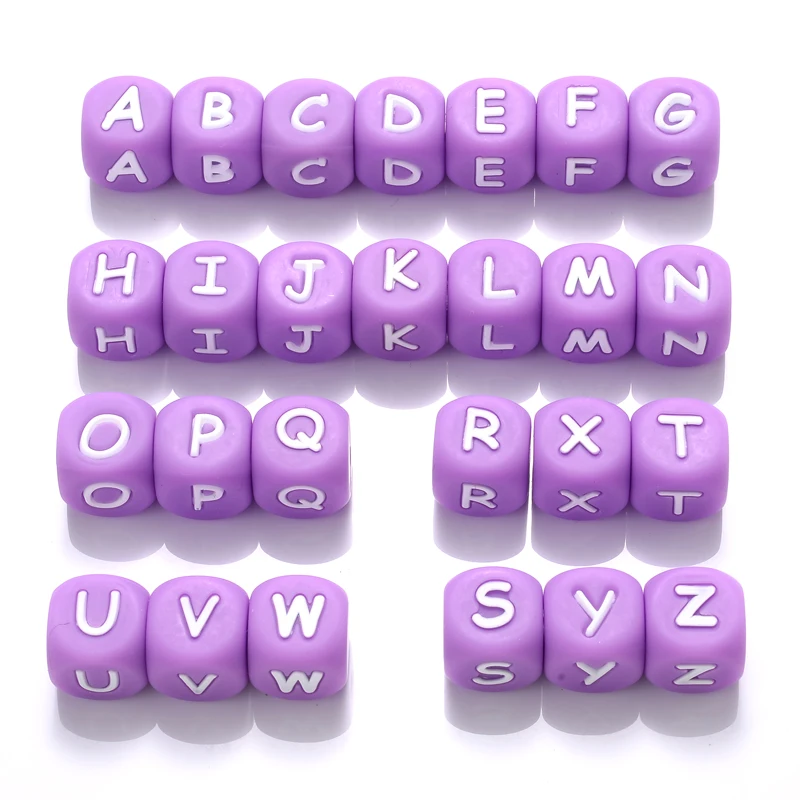 50Pcs Silicone Alphabet Letter Beads 12mm Square Alphabet Spacer Bead For Jewelry Making Pacifier Chain Name Teether Bulk