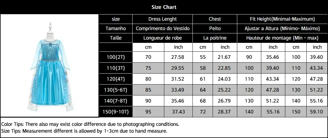 Girls Ice Snow Princess Sequin Gown Long Sheer Cape Sparkling Train for Carnival Birthday Stage Performance Dress-Up