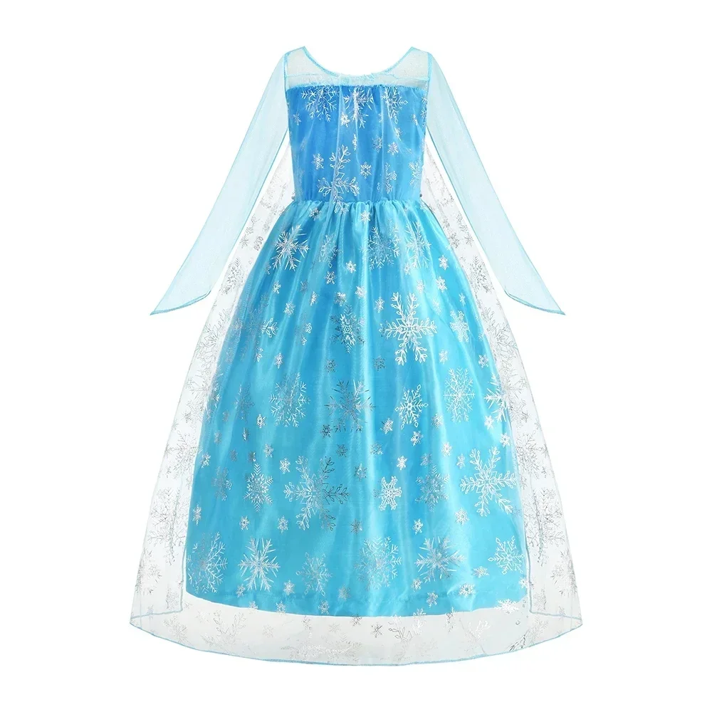 Girls Ice Snow Princess Sequin Gown Long Sheer Cape Sparkling Train for Carnival Birthday Stage Performance Dress-Up