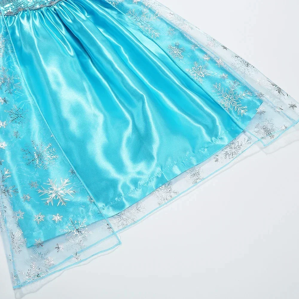 Girls Ice Snow Princess Sequin Gown Long Sheer Cape Sparkling Train for Carnival Birthday Stage Performance Dress-Up