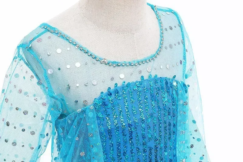 Girls Ice Snow Princess Sequin Gown Long Sheer Cape Sparkling Train for Carnival Birthday Stage Performance Dress-Up