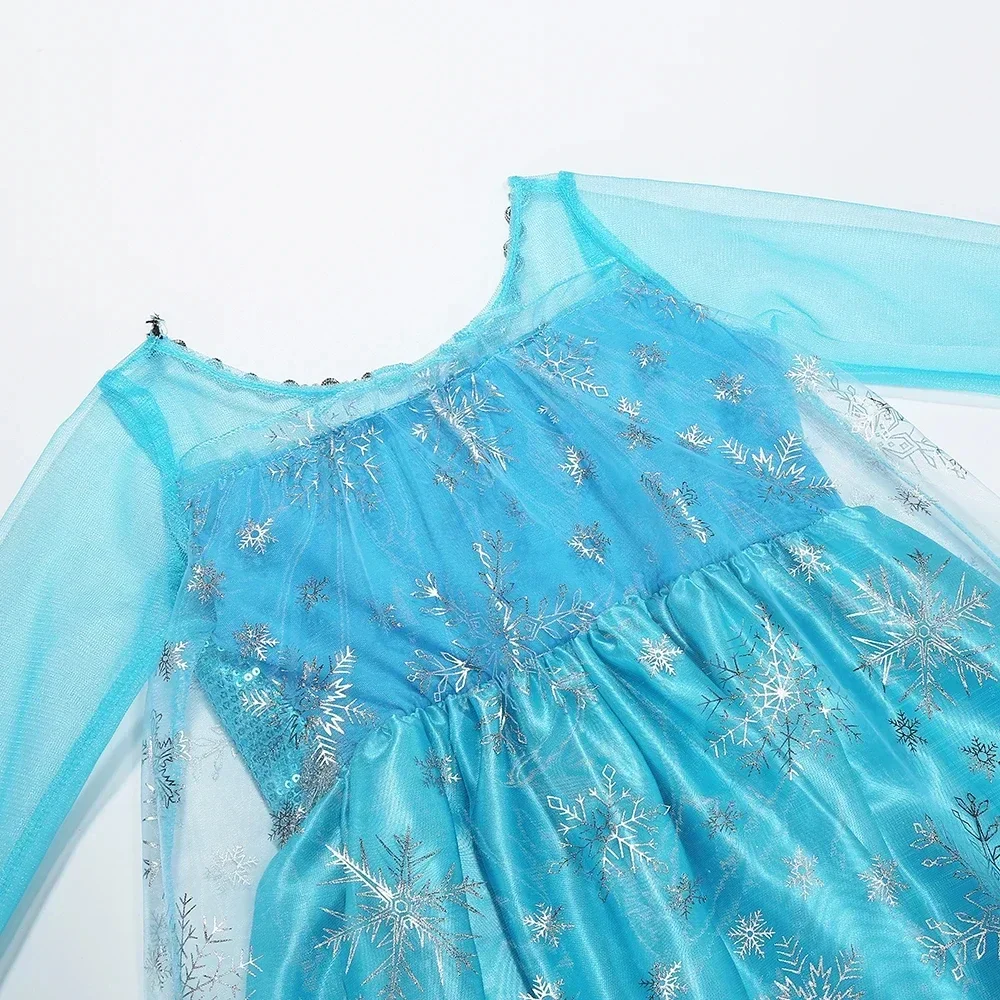 Girls Ice Snow Princess Sequin Gown Long Sheer Cape Sparkling Train for Carnival Birthday Stage Performance Dress-Up