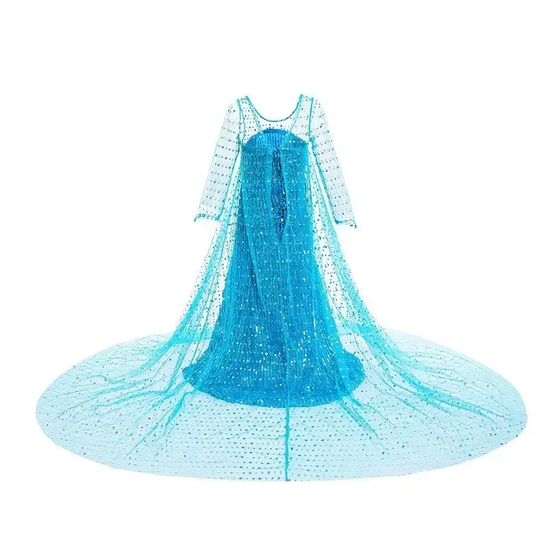 Girls Ice Snow Princess Sequin Gown Long Sheer Cape Sparkling Train for Carnival Birthday Stage Performance Dress-Up