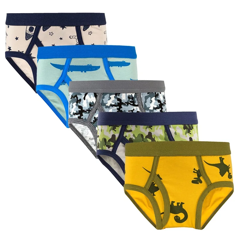 5-Pack Boys Cotton Underwear Dinosaur Construction Vehicle Space Print Soft Stretch Briefs for Kids
