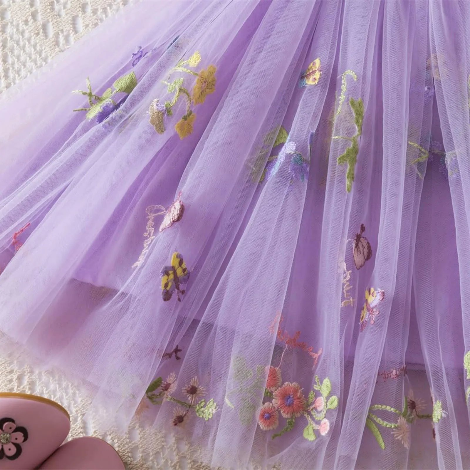 Outdoor Summer Cute Princess Dress Toddler Baby Girls Embroidery Flower Suspender Mesh Dresses Birthday Party Princess Dresses