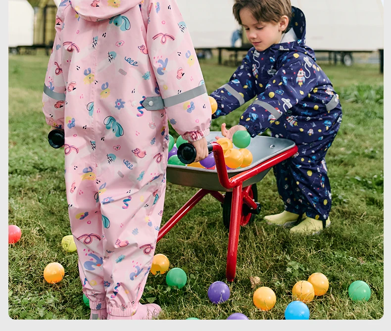 1-12 Years Old Cartoon Dinosaur Waterproof Jumpsuit Raincoat Hooded Kids One-Piece Rain Coat Tour Children Rain Gear Suit