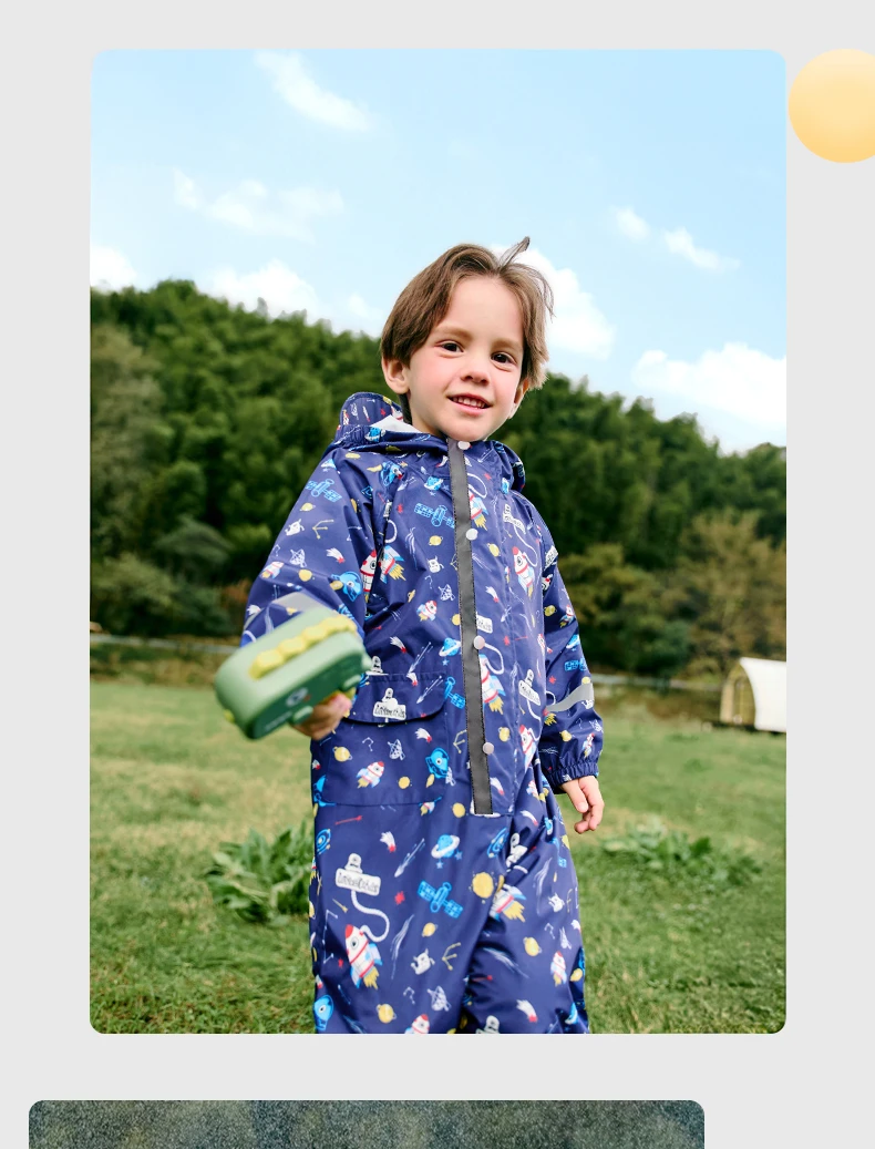 1-12 Years Old Cartoon Dinosaur Waterproof Jumpsuit Raincoat Hooded Kids One-Piece Rain Coat Tour Children Rain Gear Suit