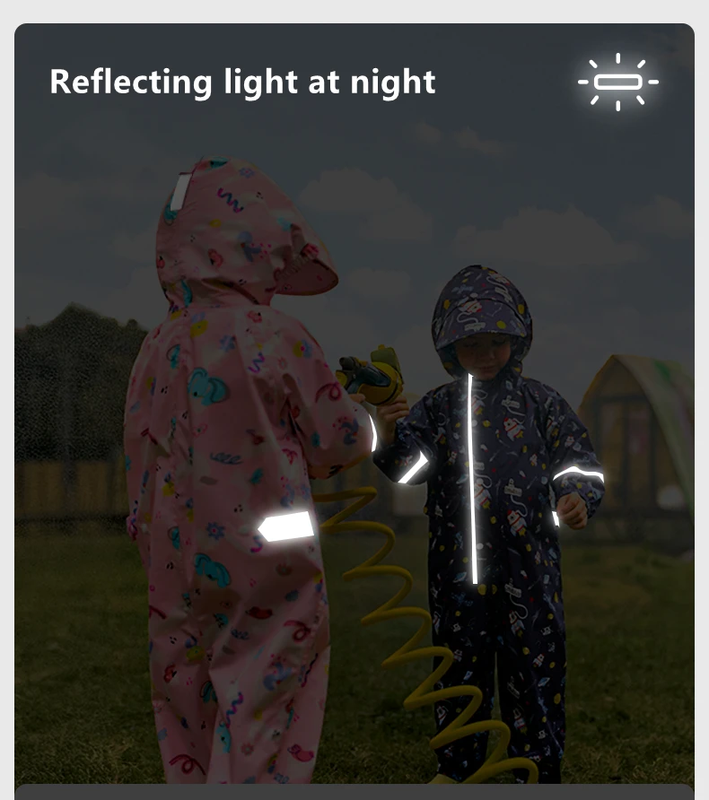 1-12 Years Old Cartoon Dinosaur Waterproof Jumpsuit Raincoat Hooded Kids One-Piece Rain Coat Tour Children Rain Gear Suit