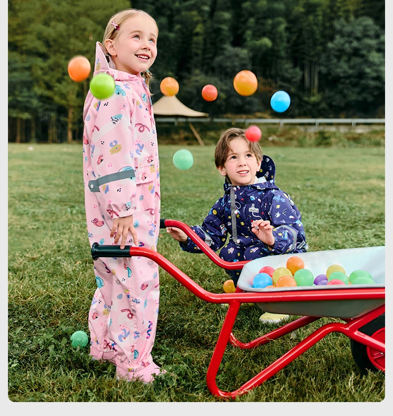 1-12 Years Old Cartoon Dinosaur Waterproof Jumpsuit Raincoat Hooded Kids One-Piece Rain Coat Tour Children Rain Gear Suit