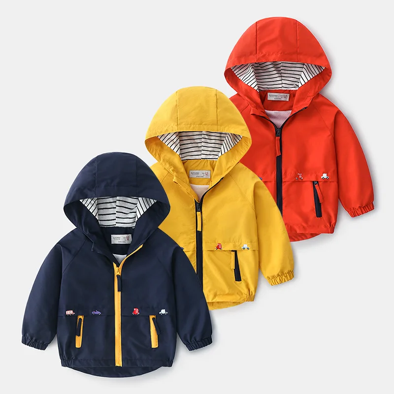 High Quality Spring Autumn Boys Coat Cartoon Car Hooded Zipper Sport Coat For 2-6 Years Kids Children Present Windbreaker