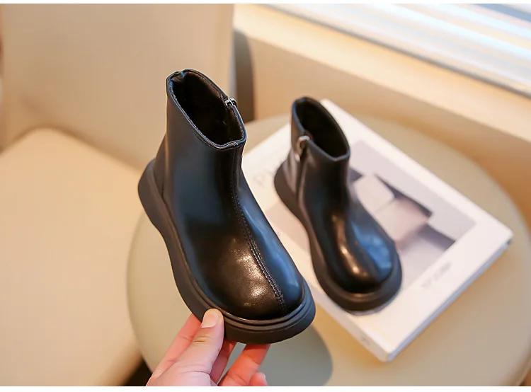 Children's Autumn Boots Fashion Round-toe PU Leather Kids Single Boots Causal Versatile Spring Girl's Ankle Boot Thick Bottom