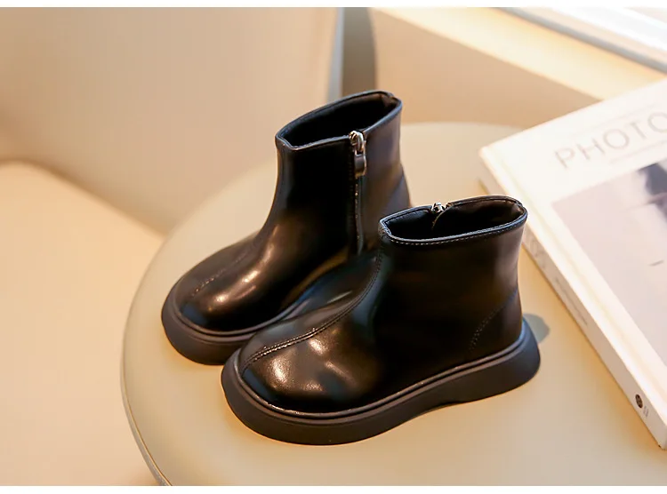 Children's Autumn Boots Fashion Round-toe PU Leather Kids Single Boots Causal Versatile Spring Girl's Ankle Boot Thick Bottom