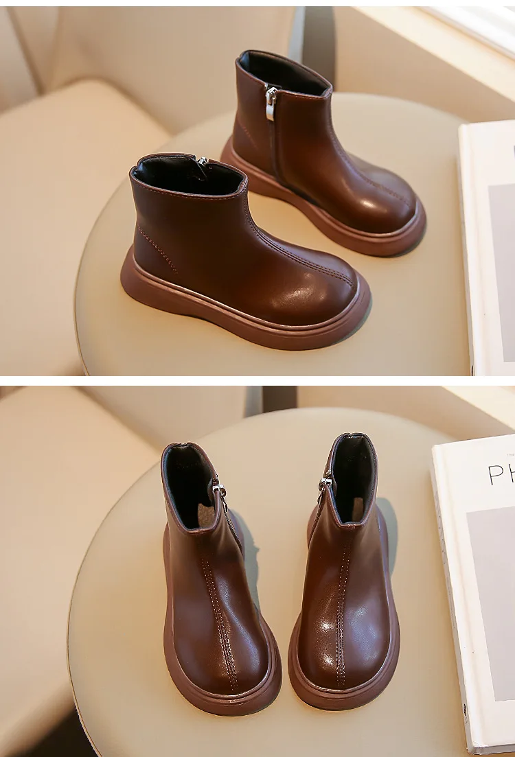 Children's Autumn Boots Fashion Round-toe PU Leather Kids Single Boots Causal Versatile Spring Girl's Ankle Boot Thick Bottom