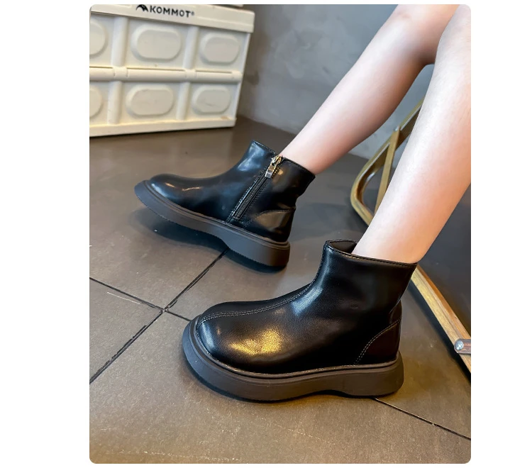 Children's Autumn Boots Fashion Round-toe PU Leather Kids Single Boots Causal Versatile Spring Girl's Ankle Boot Thick Bottom