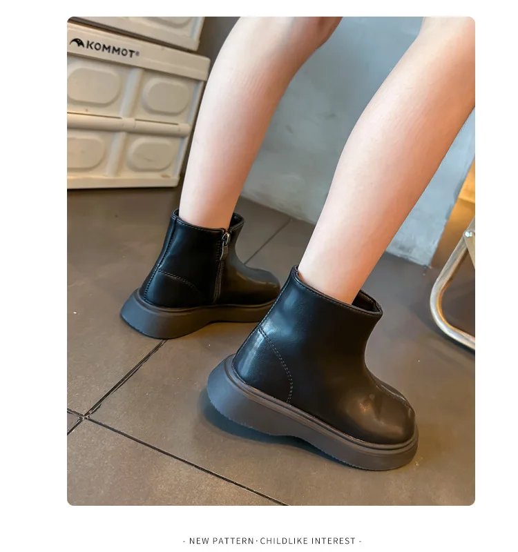 Children's Autumn Boots Fashion Round-toe PU Leather Kids Single Boots Causal Versatile Spring Girl's Ankle Boot Thick Bottom