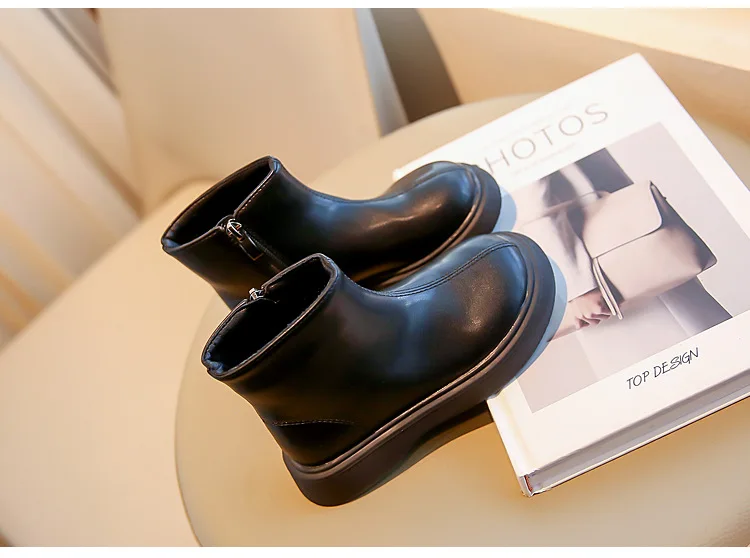 Children's Autumn Boots Fashion Round-toe PU Leather Kids Single Boots Causal Versatile Spring Girl's Ankle Boot Thick Bottom