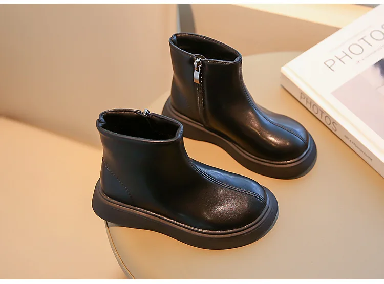 Children's Autumn Boots Fashion Round-toe PU Leather Kids Single Boots Causal Versatile Spring Girl's Ankle Boot Thick Bottom