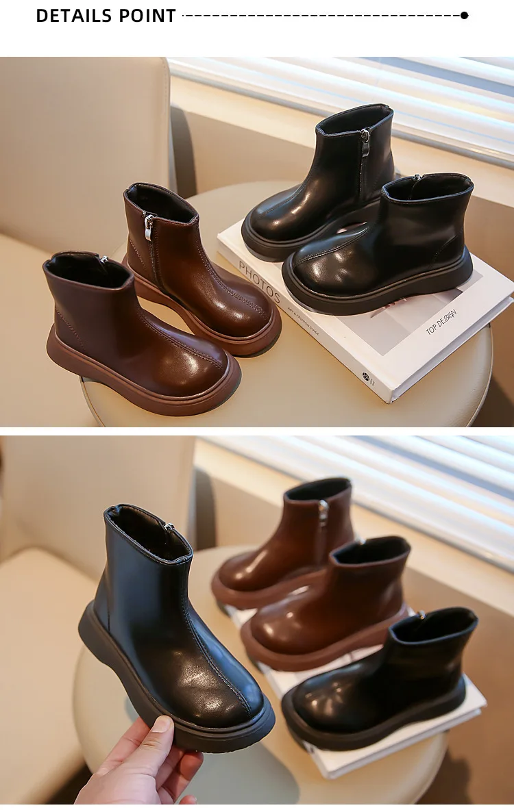 Children's Autumn Boots Fashion Round-toe PU Leather Kids Single Boots Causal Versatile Spring Girl's Ankle Boot Thick Bottom