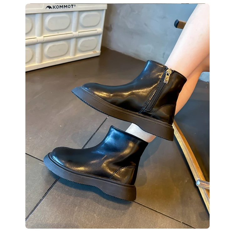 Children's Autumn Boots Fashion Round-toe PU Leather Kids Single Boots Causal Versatile Spring Girl's Ankle Boot Thick Bottom