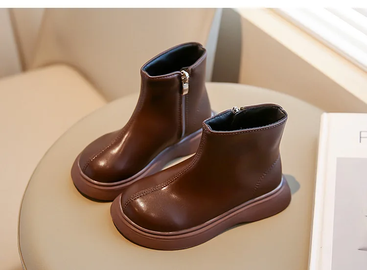 Children's Autumn Boots Fashion Round-toe PU Leather Kids Single Boots Causal Versatile Spring Girl's Ankle Boot Thick Bottom