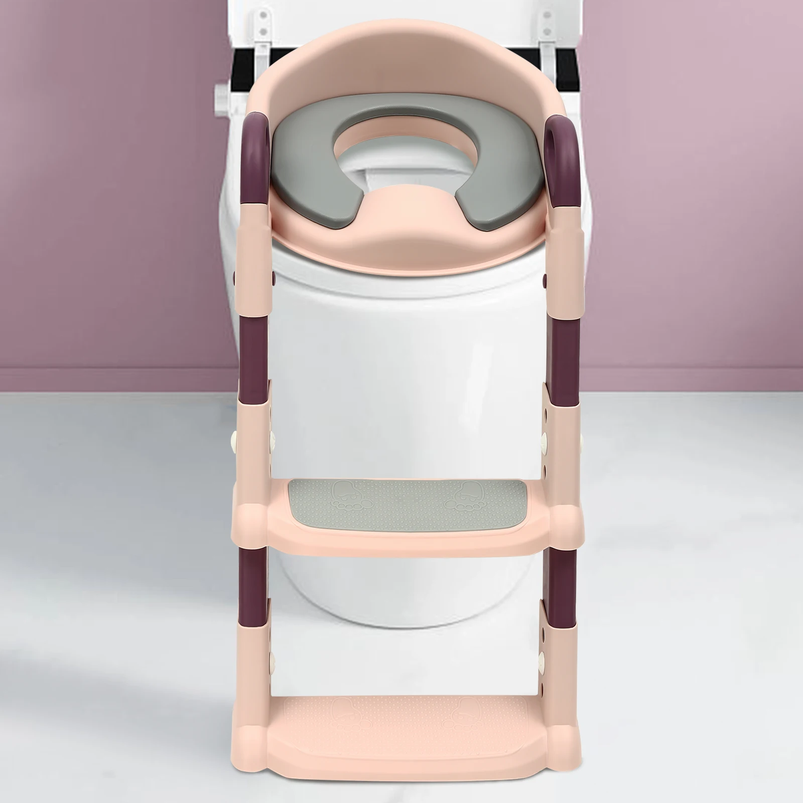 Foldable Kids Toilet Trainer Seat with Step, 6-Level Adjustable Toddler Toilet Seat with Non-Slip Pedals for V/U/O Toilets