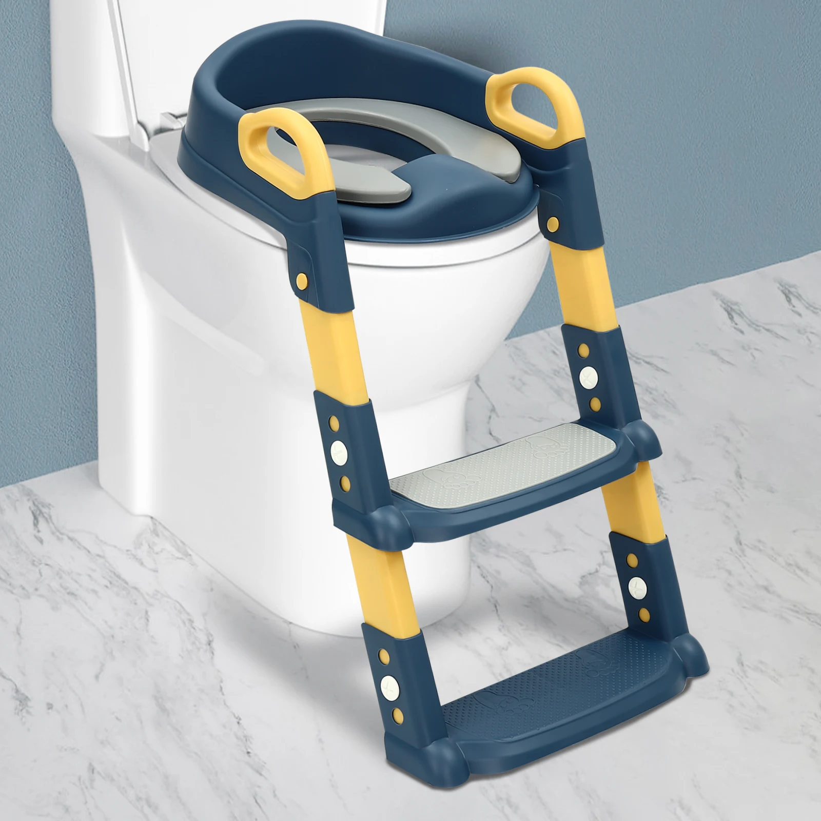 Foldable Kids Toilet Trainer Seat with Step, 6-Level Adjustable Toddler Toilet Seat with Non-Slip Pedals for V/U/O Toilets