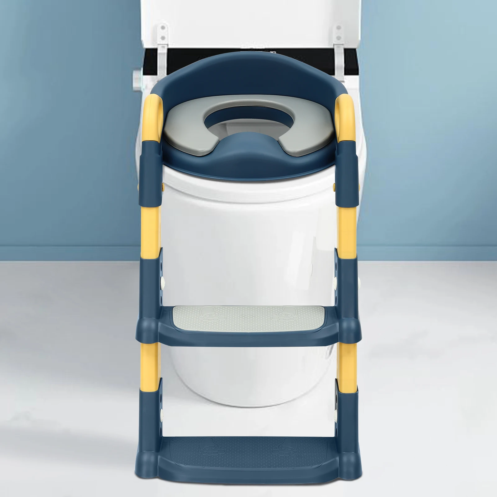 Foldable Kids Toilet Trainer Seat with Step, 6-Level Adjustable Toddler Toilet Seat with Non-Slip Pedals for V/U/O Toilets