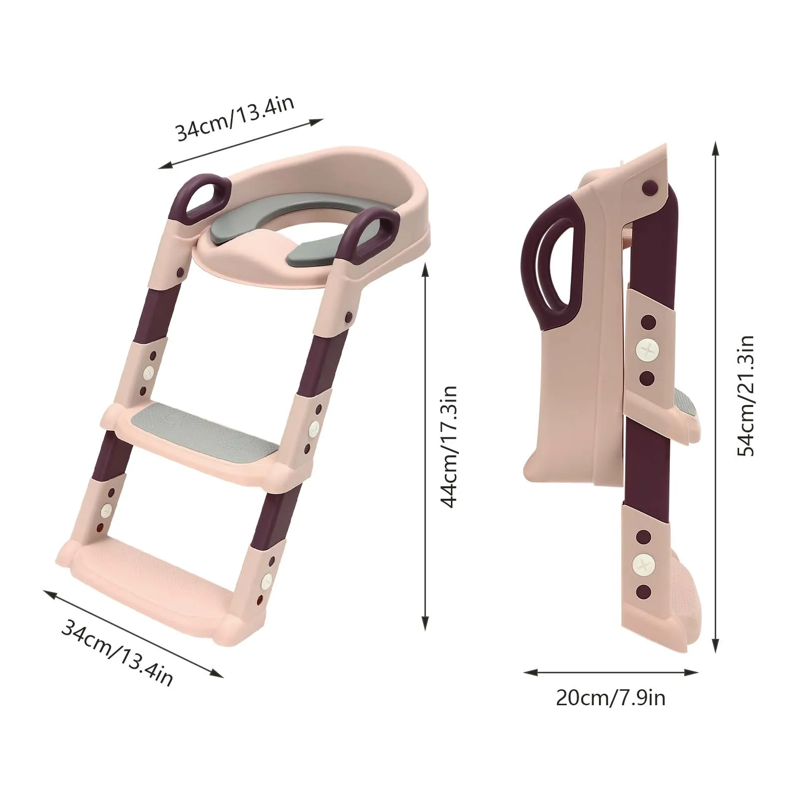 Foldable Kids Toilet Trainer Seat with Step, 6-Level Adjustable Toddler Toilet Seat with Non-Slip Pedals for V/U/O Toilets