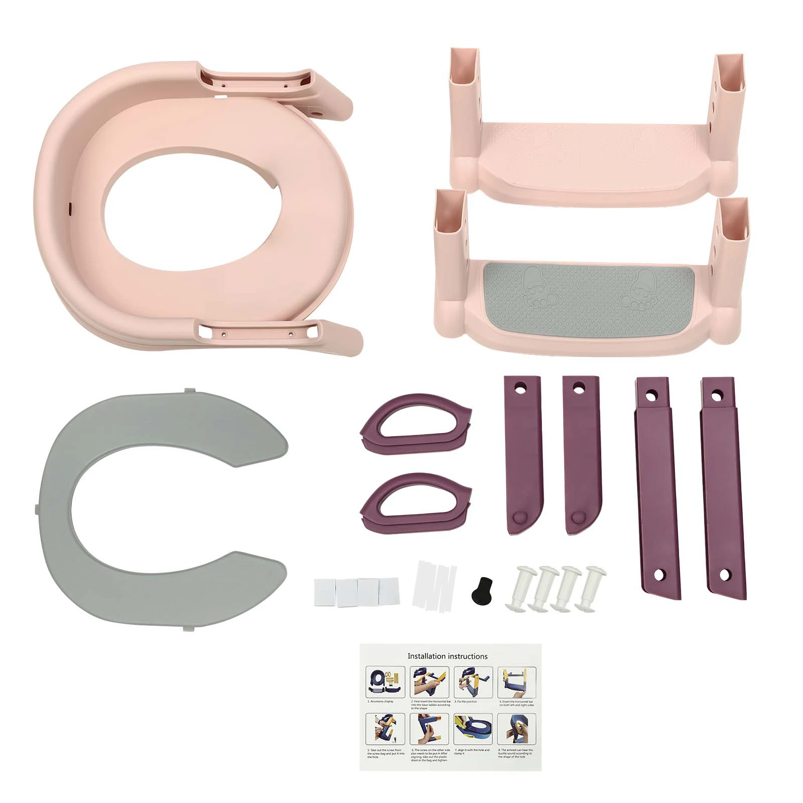 Foldable Kids Toilet Trainer Seat with Step, 6-Level Adjustable Toddler Toilet Seat with Non-Slip Pedals for V/U/O Toilets