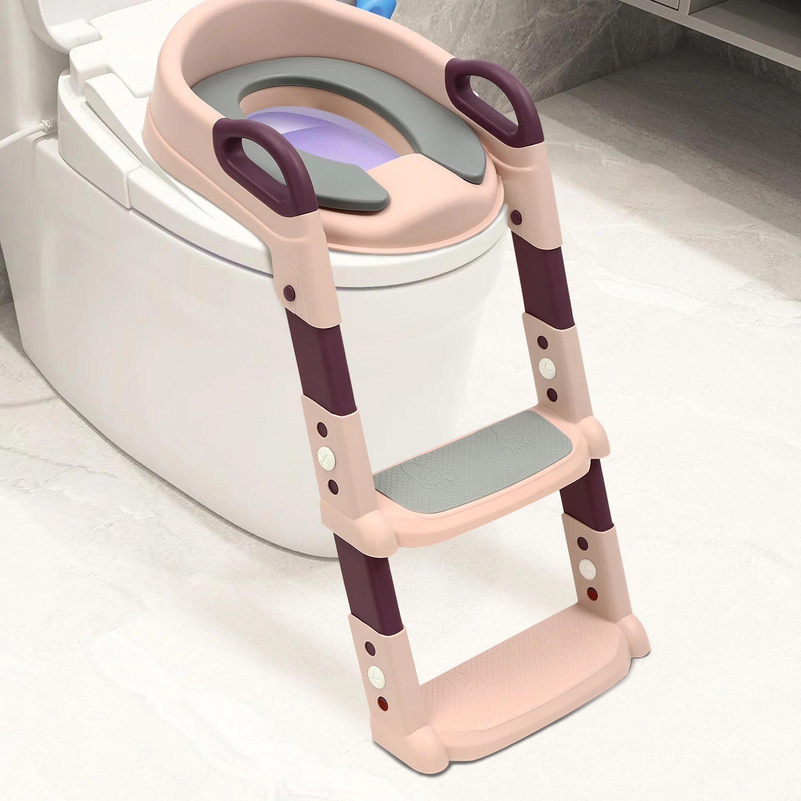 Foldable Kids Toilet Trainer Seat with Step, 6-Level Adjustable Toddler Toilet Seat with Non-Slip Pedals for V/U/O Toilets