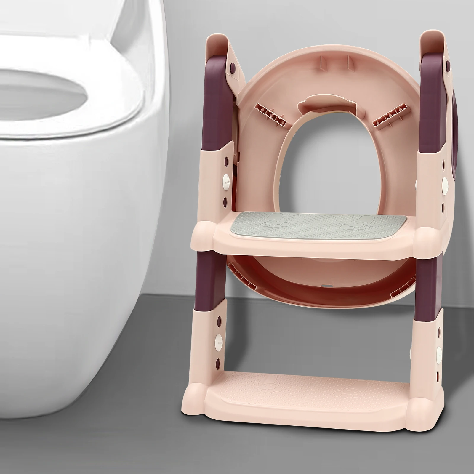 Foldable Kids Toilet Trainer Seat with Step, 6-Level Adjustable Toddler Toilet Seat with Non-Slip Pedals for V/U/O Toilets