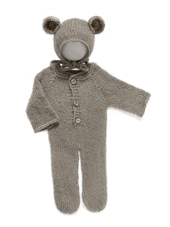 2pc/set Baby Outfits Newborn Photography Props Romper Bear Jumpsuit Crochet Hat Wool Baby Boy Girl Animal Photo Prop
