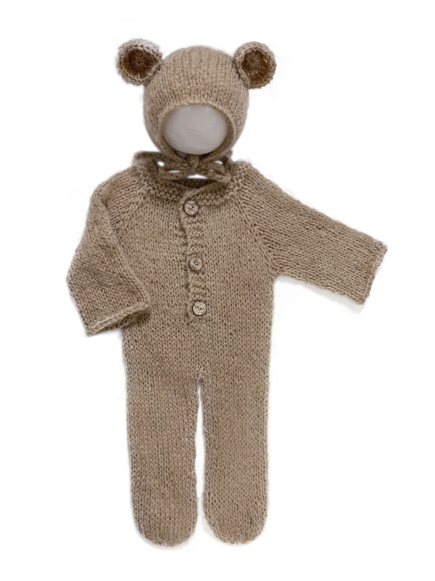 2pc/set Baby Outfits Newborn Photography Props Romper Bear Jumpsuit Crochet Hat Wool Baby Boy Girl Animal Photo Prop