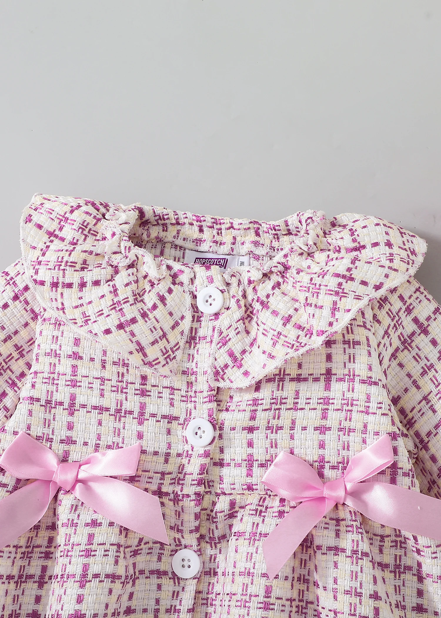 Girls Plaid Dress Set Spring Autumn Lace Collar Butterfly Knot Princess Skirt with Plaid Beret Hat Baby Girls Outfit