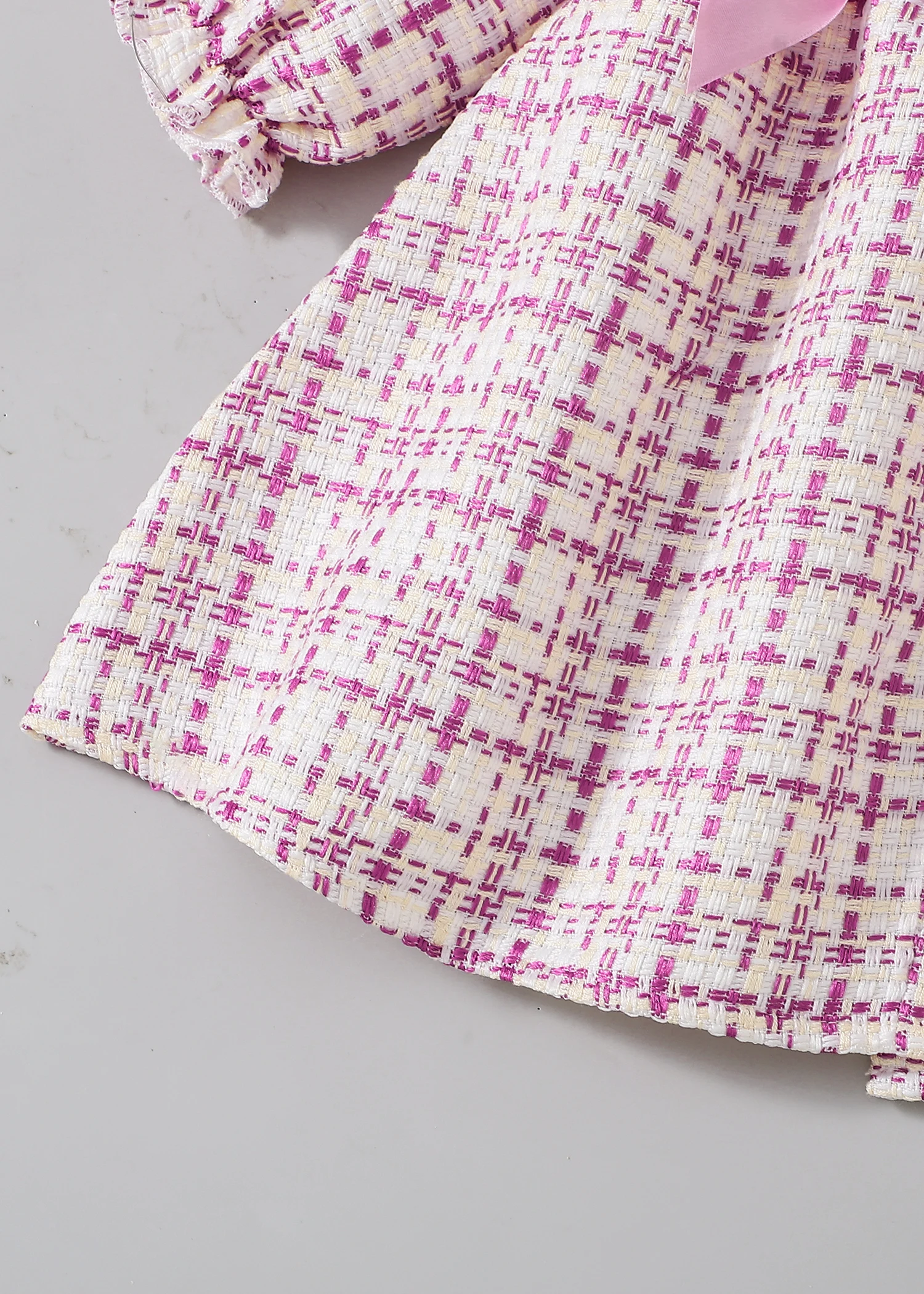 Girls Plaid Dress Set Spring Autumn Lace Collar Butterfly Knot Princess Skirt with Plaid Beret Hat Baby Girls Outfit