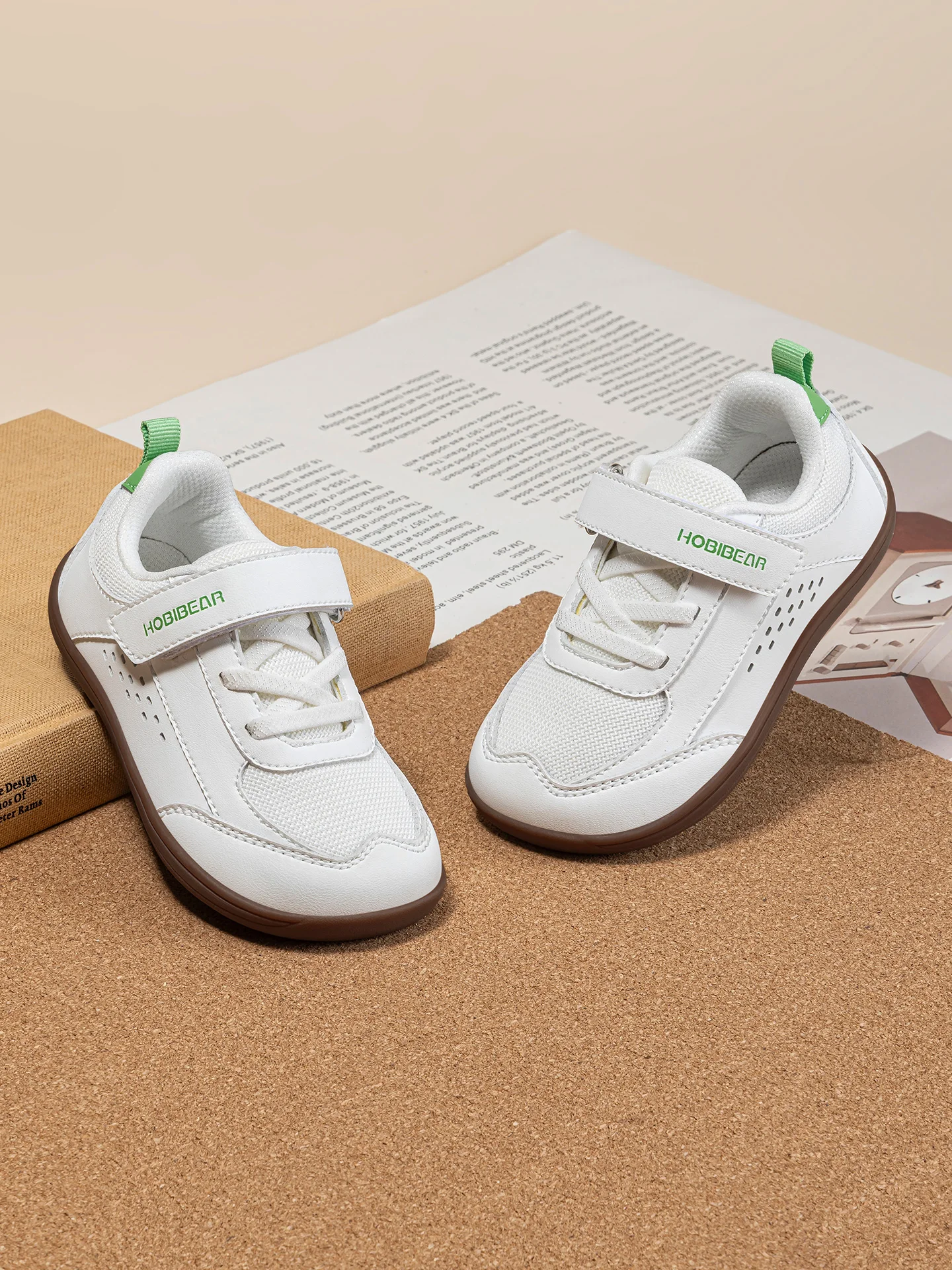 HOBIBEAR Kids Toddler Wide Toe Shoes Barefoot Hook Loop Sneakers Zero Drop Artificial Leather Mesh Non-Slip Shoes
