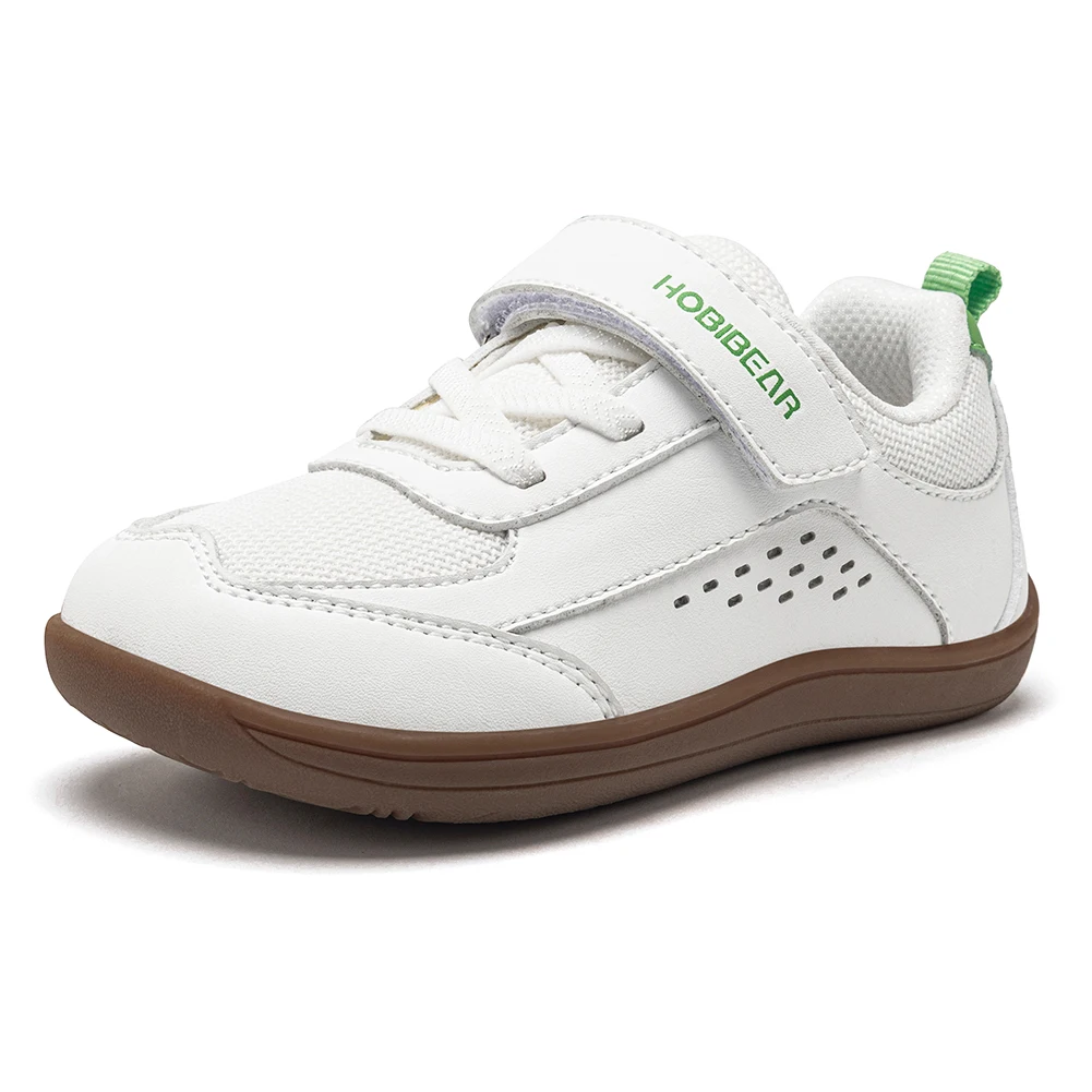 HOBIBEAR Kids Toddler Wide Toe Shoes Barefoot Hook Loop Sneakers Zero Drop Artificial Leather Mesh Non-Slip Shoes