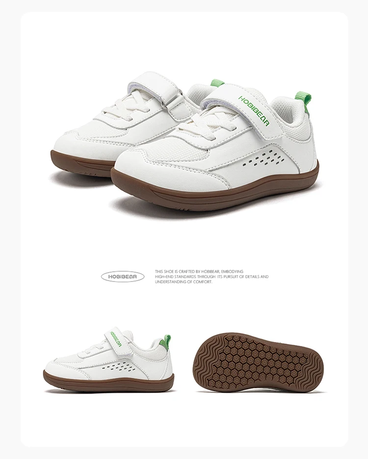 HOBIBEAR Kids Toddler Wide Toe Shoes Barefoot Hook Loop Sneakers Zero Drop Artificial Leather Mesh Non-Slip Shoes
