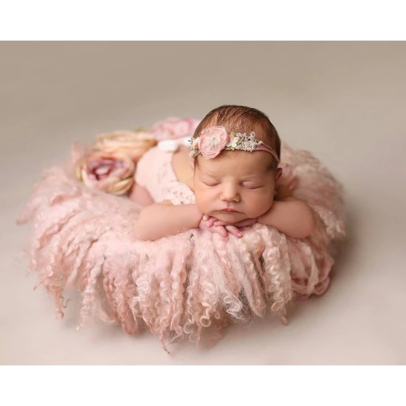 16”Curly Round Felted Blanket, Wool Newborn Photography Props for Photoshoot, Felted Baby Wrap Stuffer Fotografía de bebés