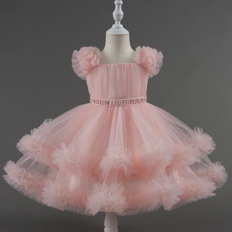 Baby Dress 0-5 Years Old Birthday Party Wedding Sleeveless Mesh Fluffy Cute Girl Princess Dress