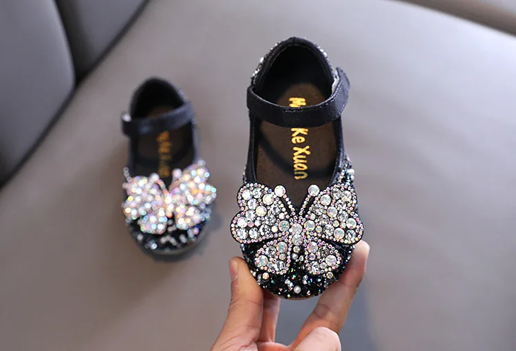 2025 Spring Summer New Korean Style Girls Princess Square Toe Rhinestone Bow Leather Shoes For Dance Performance
