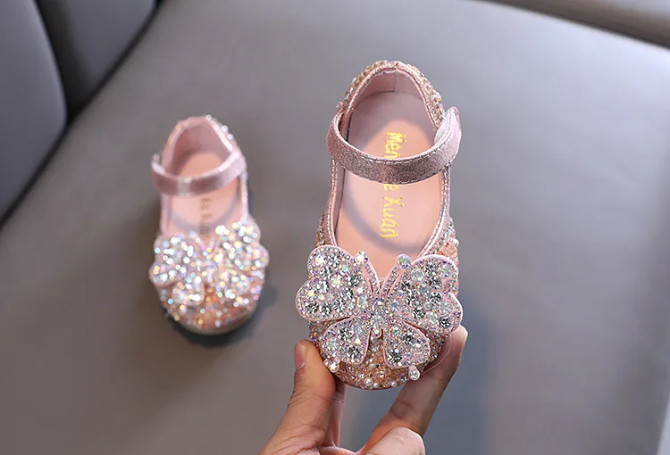 2025 Spring Summer New Korean Style Girls Princess Square Toe Rhinestone Bow Leather Shoes For Dance Performance