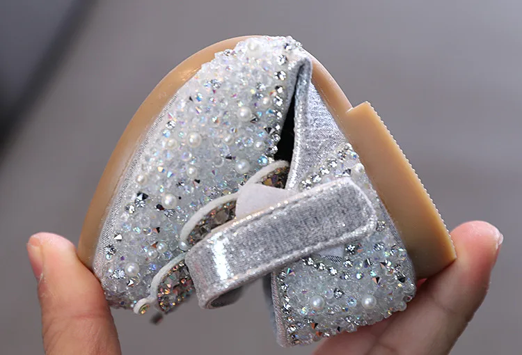 2025 Spring Summer New Korean Style Girls Princess Square Toe Rhinestone Bow Leather Shoes For Dance Performance