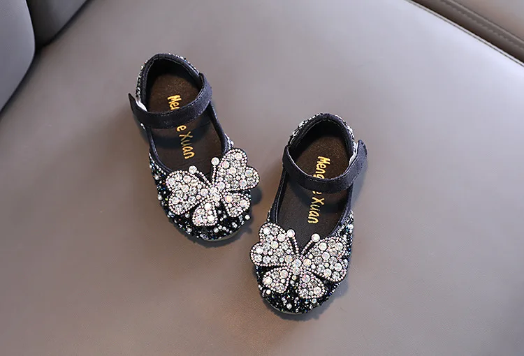 2025 Spring Summer New Korean Style Girls Princess Square Toe Rhinestone Bow Leather Shoes For Dance Performance