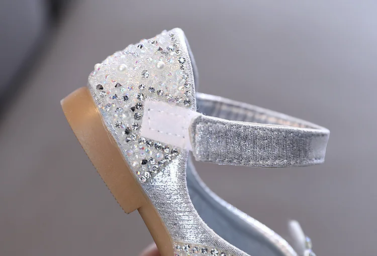 2025 Spring Summer New Korean Style Girls Princess Square Toe Rhinestone Bow Leather Shoes For Dance Performance