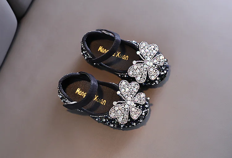 2025 Spring Summer New Korean Style Girls Princess Square Toe Rhinestone Bow Leather Shoes For Dance Performance