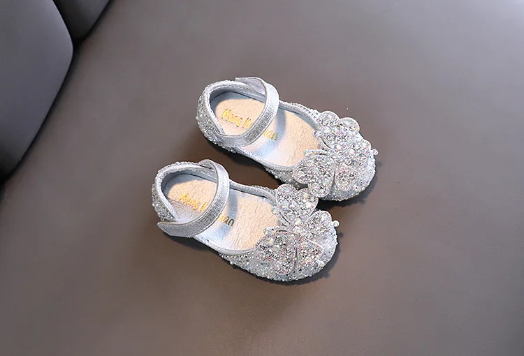 2025 Spring Summer New Korean Style Girls Princess Square Toe Rhinestone Bow Leather Shoes For Dance Performance